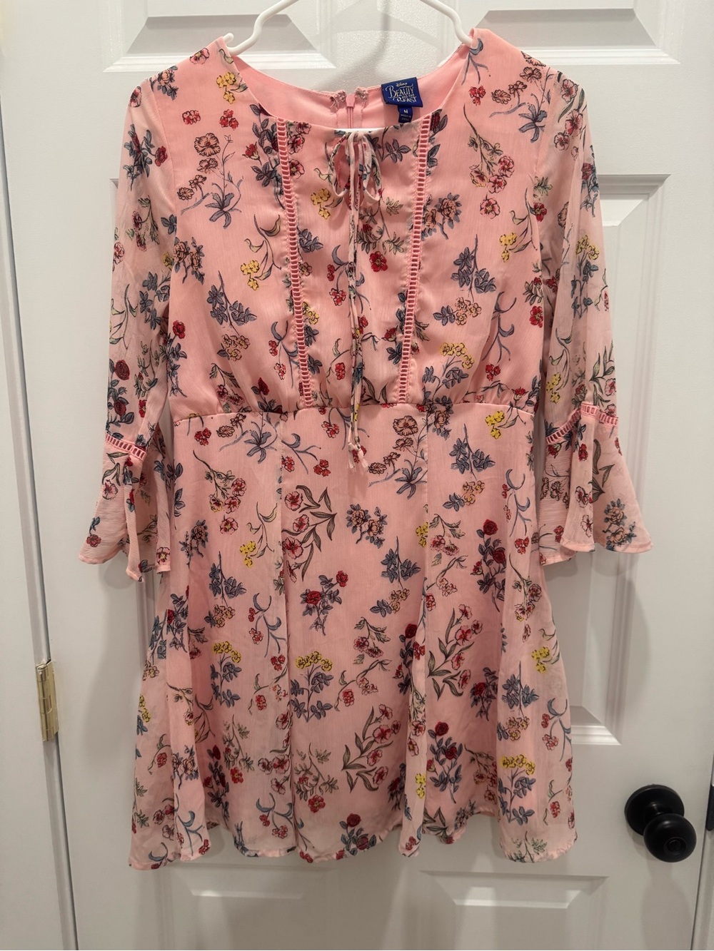 Disney Beauty and the Beast Pink Floral Tie-Front Flutter Sleeve Dress